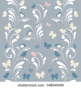 Pattern flowers and butterflies. Seamless pattern for fabric, Wallpaper, paper, ribbons. Painted hand. Border for design.