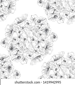 Pattern with flowers in circle bouquet in toile de jouy style 
