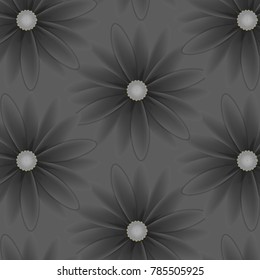 pattern with flowers with gray petals on a gray background