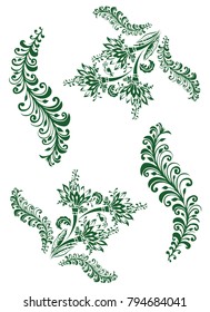 pattern of flowers green isolated on white background