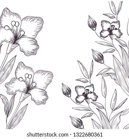 pattern flowers and leafs isolated icon