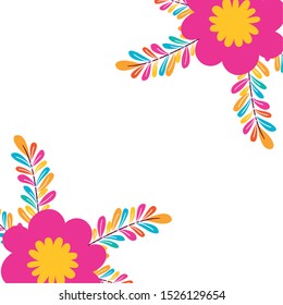 pattern flowers with leafs isolated icon vector illustration design