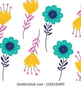 pattern flowers with leafs isolated icon vector illustration design