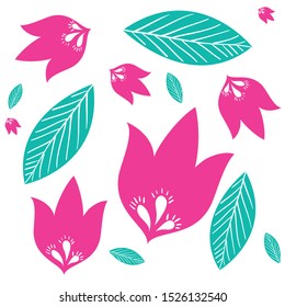 pattern flowers with leafs isolated icon vector illustration design