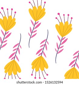 pattern flowers with leafs isolated icon vector illustration design