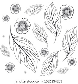 pattern flowers with leafs isolated icon vector illustration design