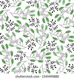 Pattern with flowers, leaves and berries. Sweet vector. Design for paper, cover, fabric, interior decor