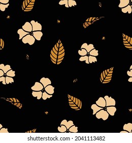 Muster mit Blumen, Blättern und Knospen von Unatienten auf schwarzem Hintergrund