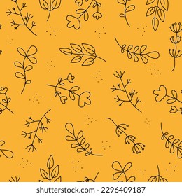  Pattern of flowers and leaves, caraculas. Set of simple drawings of plants. Collection , Abstract flower, branch, grass.  Floral branch and minimalistic leaves for wallpaper, textiles, packaging 