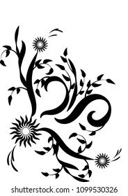 pattern flowers leaves curls sticker tattoo vector