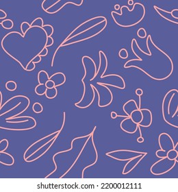 Pattern of flowers and leaves in a doodle style. Vector illustration 