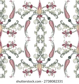  Pattern of flowers and leaves with elements of gothic ornament on a transparent background in vintage style
