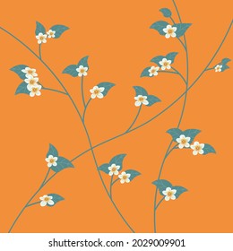 pattern flowers and leaves on orange background