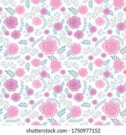 pattern of flowers and leaves. pink roses. for printing on fabric, wrapping paper, paper cups. template for cards, invitations