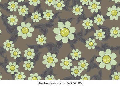 Pattern of flowers of leaves. Seamless texture.
