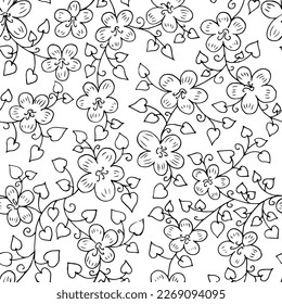 Pattern with flowers and leaves. Simple floral pattern. Natural illustration.