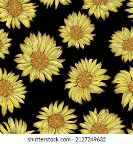 Pattern with flowers and leaves. Vector hand drawn