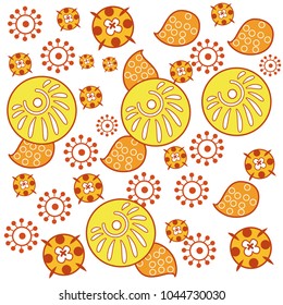 Pattern with flowers and leaves. Vector illustration in decorative style for print, textile, paper