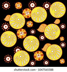 Pattern with flowers and leaves. Vector illustration in decorative style for print, textile, paper