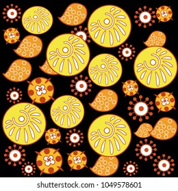 Pattern with flowers and leaves. Vector illustration in decorative style for print, textile, paper