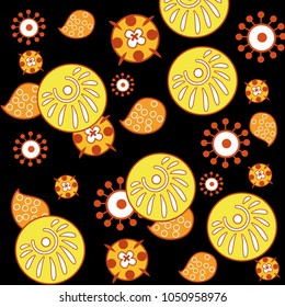Pattern with flowers and leaves. Vector illustration in decorative style for print, textile, paper