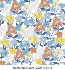 Pattern flowers lines seamless blue