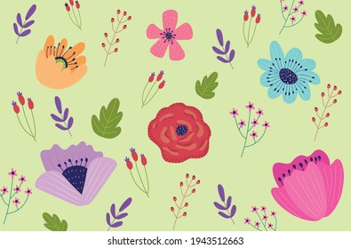patrón de flores iconos de la naturaleza
