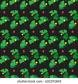 Pattern with flowers on black. Vector illustration of seamless background.