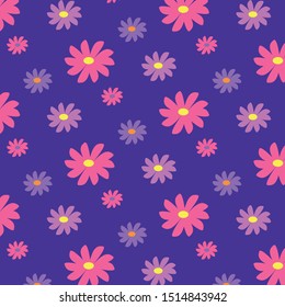 Pattern of flowers on blue background. Simple minimalistic design. For textiles, packaging. Vector Eps. 8.