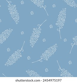 Pattern with flowers on a blue background, simple botanical seamless background, delicate pattern, elements evenly distributed across the field, suitable for printing, EPS 10