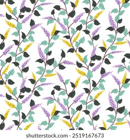 Pattern with flowers on branches.Vector seamless pattern with branches of multicolored flowers on a white background.