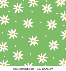 Pattern with flowers on a green background. Design of wrapping paper, wallpaper, postcards. Vector illustration.