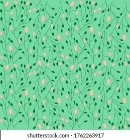 Pattern, flowers on twigs, seamless pattern. Can be used as a drawing on fabric, on gift wrap.