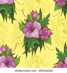 pattern with flowers on a yellow background. vector