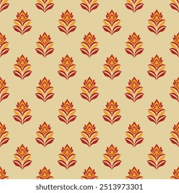 A pattern of flowers in orange and yellow colors. The flowers are arranged in a way that they look like they are blooming. The pattern is repeated over and over again, creating a sense of movement