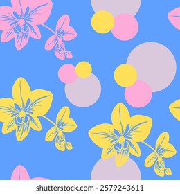 pattern with flowers orchids. Seamless pattern with hand drawn flowers and leaves. vector illustration. 