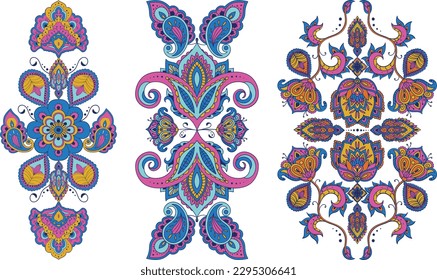 pattern with flowers. Paisley vector ornament. Isolated on a white background.
