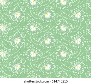 Pattern of flowers pansies on a green background