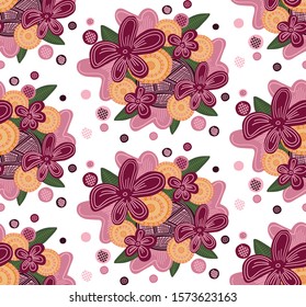 Pattern of flowers in pink color / vector illustration for textile