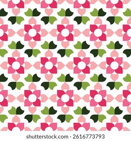 A pattern of flowers in pink and green. The flowers are arranged in a way that creates a sense of movement and energy. The colors are bright and cheerful, giving the impression of a happy