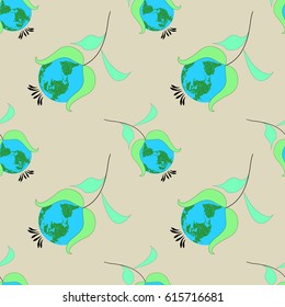 a pattern of flowers in the planet earth on a sand-colored background