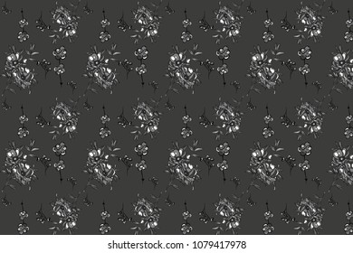 Pattern of flowers and plants on a dark background