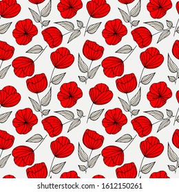 pattern of flowers, poppies black red and white