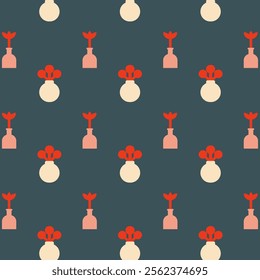 pattern flowers in a pot illustration retro plant colors