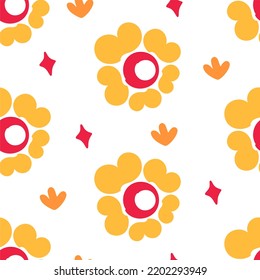 A pattern of flowers in the retro style of the 70s. Good vibes multi-colored picture. Vector 
