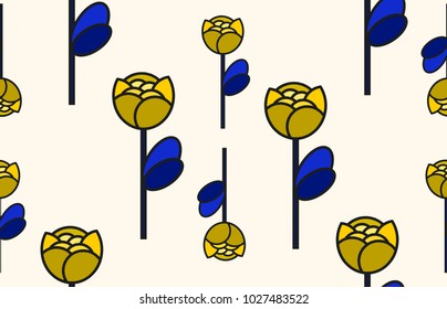 Pattern of flowers with a rose of gold, yellow
