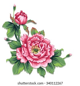 Pattern of flowers roses on a white background