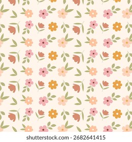 Un patrón con flores dispersas sobre un fondo crema
