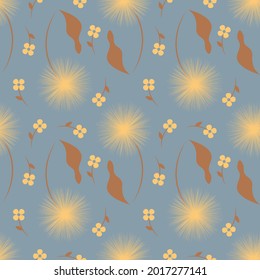 
A pattern with flowers similar to dandelions, in a restrained gray-brown color scheme.