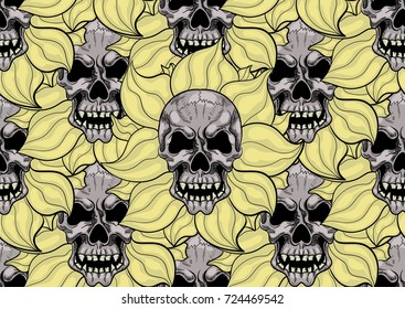 pattern with flowers skulls